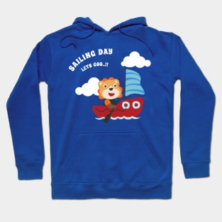 Funny lion sailor cartoon vector on little boat with cartoon style. Hoodie